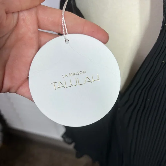 🚫SOLD! NWT🤩|•LA MAISON TALULAH•| V Pleated Chiffon Blk w/Gold Sparkle Dress - Picture 13 of 16